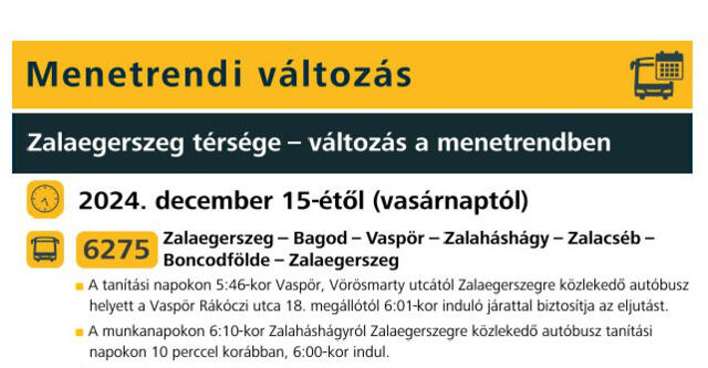 Voln menetrendi vltozs 2024. december 15-tl